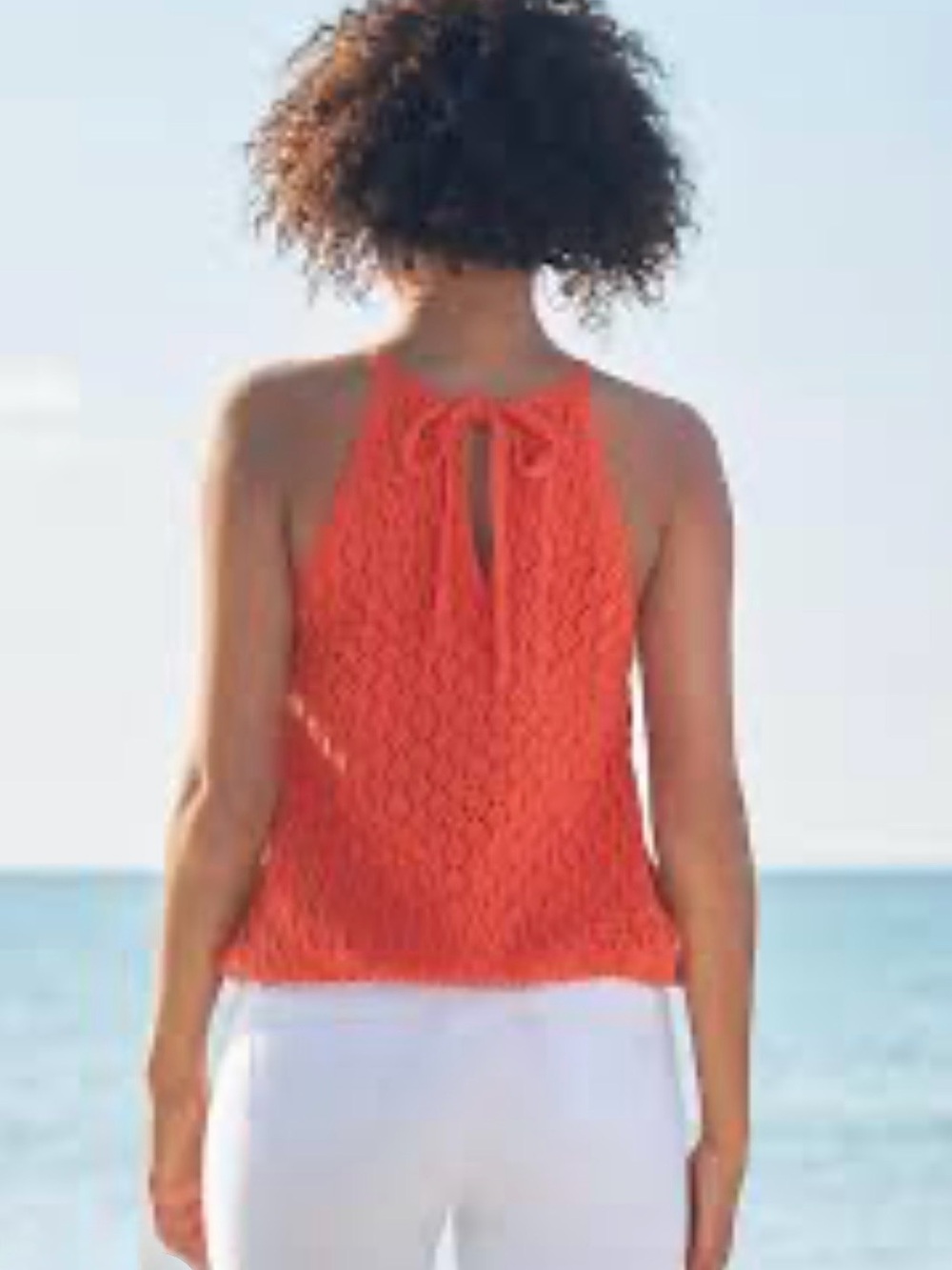 Boston Proper Tangerine Colored Crochet Halter Tank Top - Picture 2 of 8